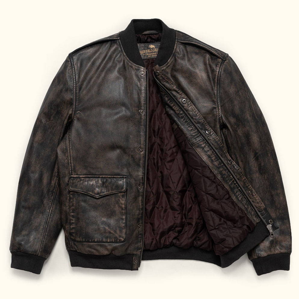 black leather bomber jacket